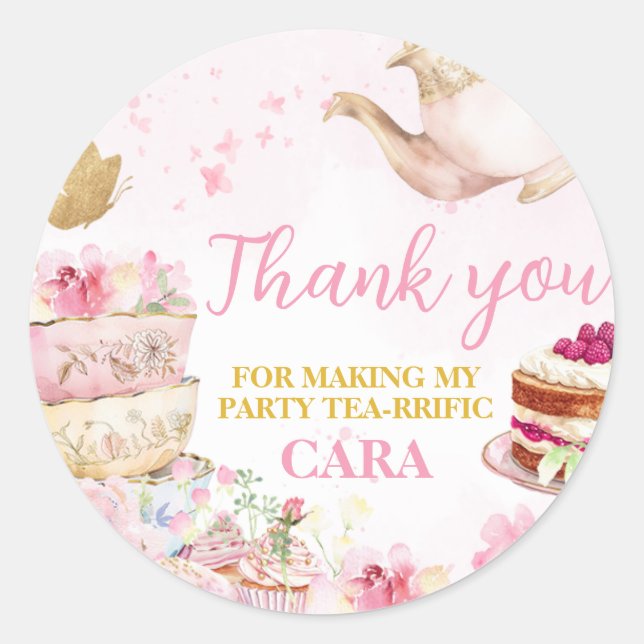 Sticker Rond Pink Gold Floral Par Tea Anniversaire (Devant)