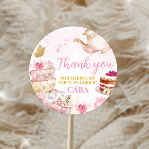 Sticker Rond Pink Gold Floral Par Tea Anniversaire
