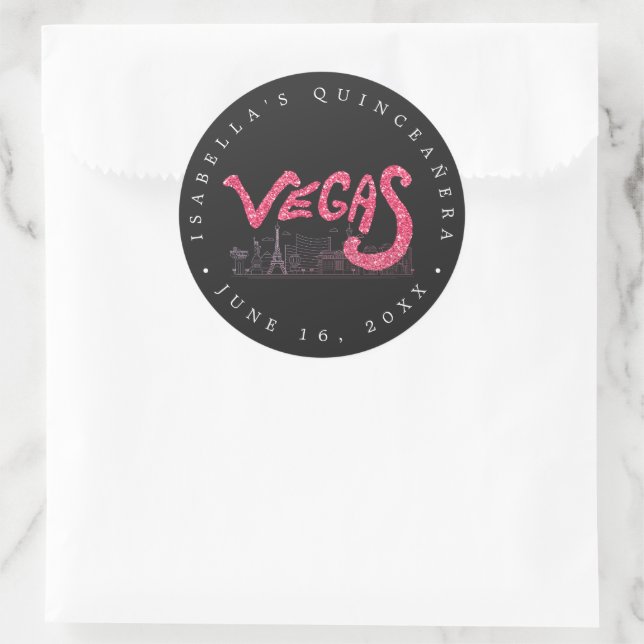 Sticker Rond Pink Gold Las Vegas Quinceañera Merci Favoriser (Sac)