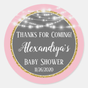 Sticker Rond Pink Gold Merci Pour Les Mots-Clés Baby shower Fav
