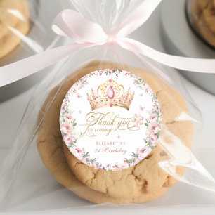 Sticker Rond Pink Gold Princess Crown 1er Ballons d'anniversair