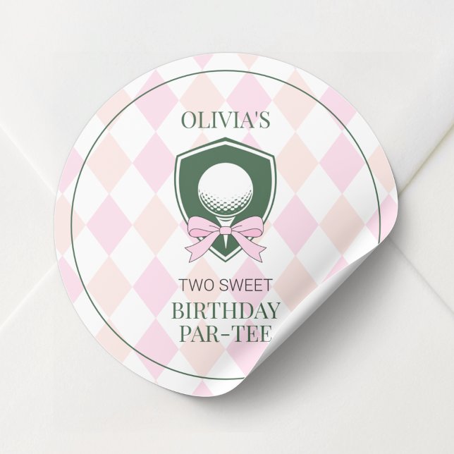 Sticker Rond Pink Golf Girls Personalized 2nd Birthday Party (Pink Golf Girls Personalized 2nd Birthday Party Classic Round Sticker)