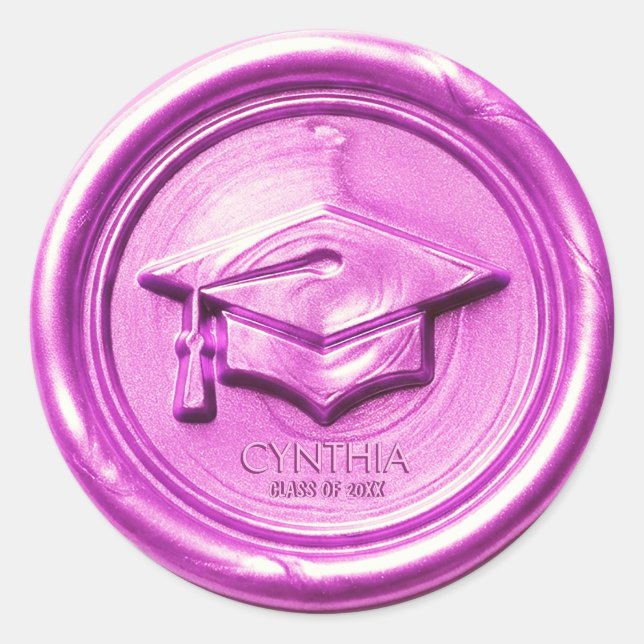 Sticker Rond  Pink Graduation Cap  Wax Seal (Devant)