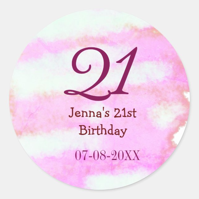 Sticker Rond Pink green pastel 21st birthday simple name date g (Devant)