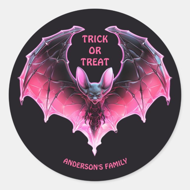 Sticker Rond Pink Halloween Bat Trace Ou Traite (Devant)
