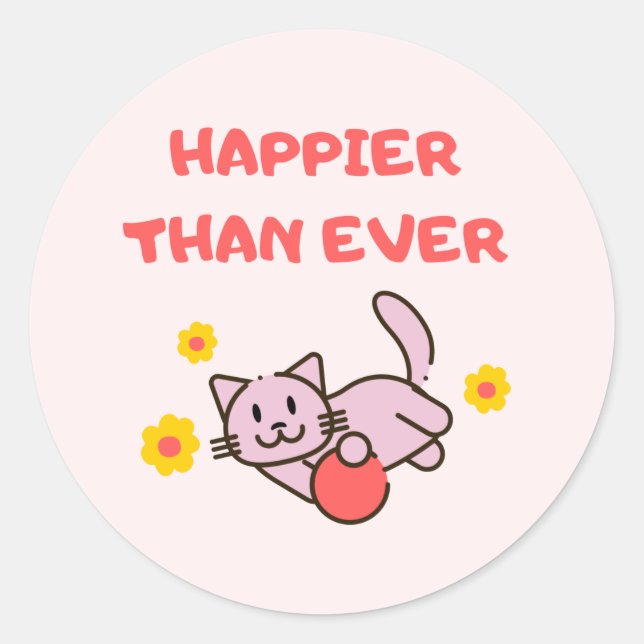 Sticker Rond Pink Happy Cat classique collant rond (Devant)