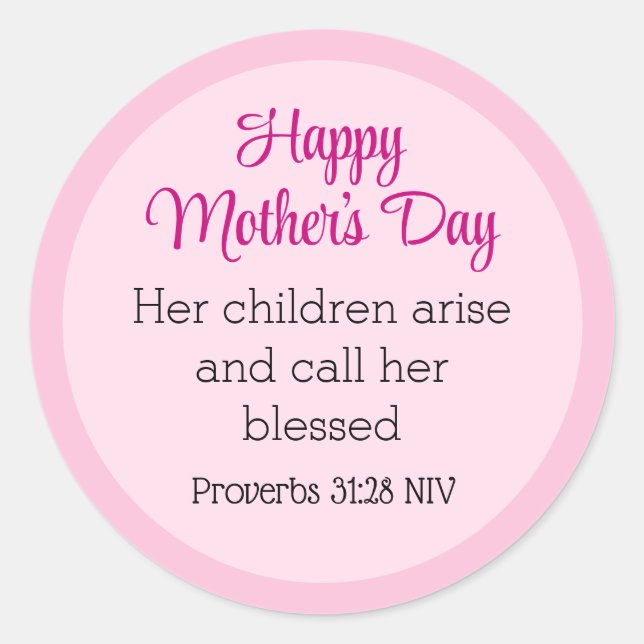 Sticker Rond Pink Happy Mother's Day Bible Verse Simple (Devant)