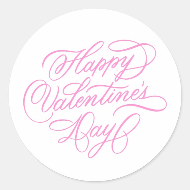 Sticker Rond Pink Happy Valentines Day Calligraphy (Devant)