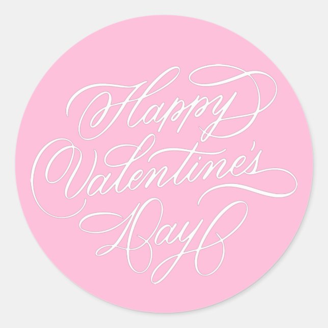Sticker Rond Pink Happy Valentines Day Elegant Calligraphy  (Devant)