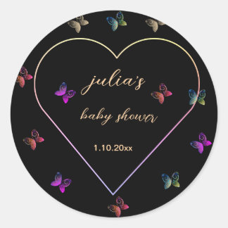 Sticker Rond Pink Heart Butterfly girl baby shower 