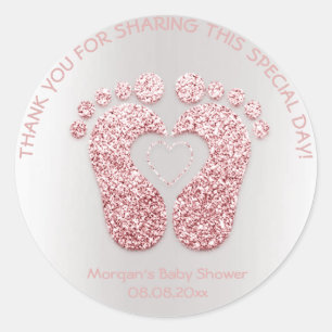 Sticker Rond Pink Heart Pieds Baby shower Parties scintillant M