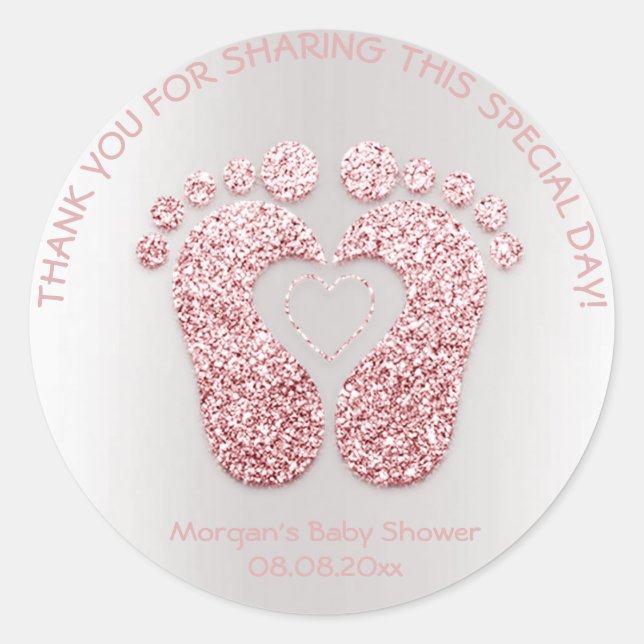 Sticker Rond Pink Heart Pieds Baby shower Parties scintillant M (Devant)