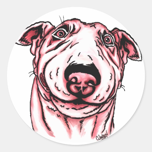 Sticker Rond Pink Hearts Bull Terrier Saint-Valentin (Devant)