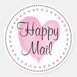 Sticker Rond Pink Hearts Happy Mail