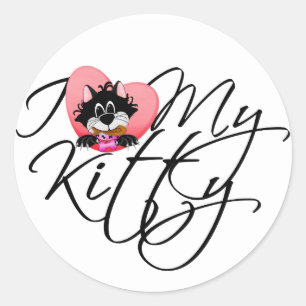 Sticker Rond Pink I Love My Kitty Tshirts et cadeaux