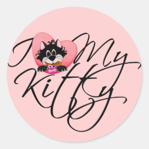 Sticker Rond Pink I Love My Kitty Tshirts et cadeaux