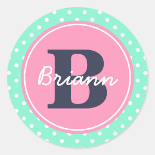 Sticker Rond Pink Initial et nom