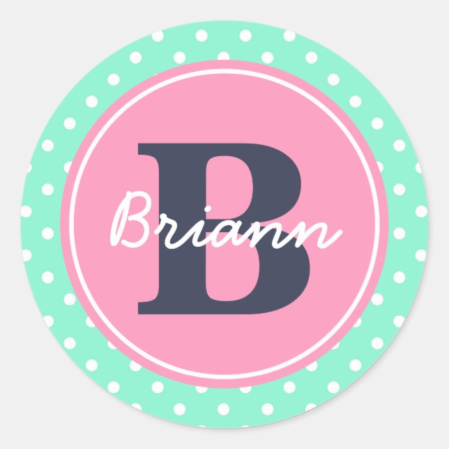 Sticker Rond Pink Initial et nom (Devant)