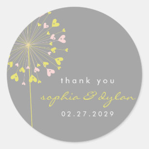 Sticker Rond Pink & Jaune Dandelion Flower Hearve Mariage