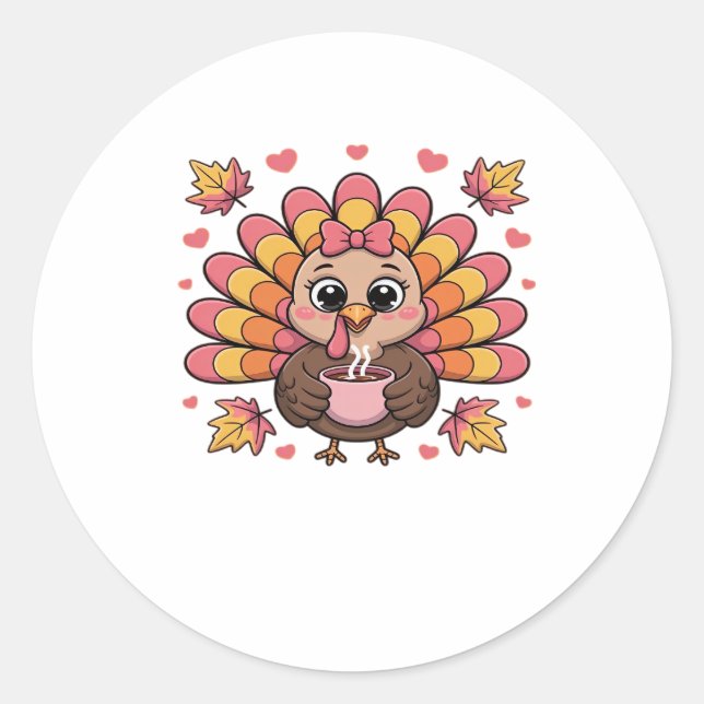 Sticker Rond pink kawaii thanksgiving turkey Classic T-Shirt (Devant)