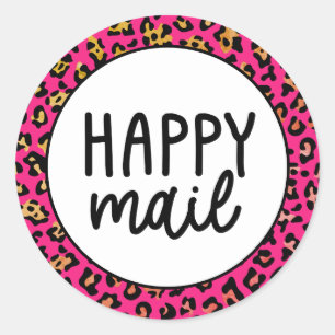 Sticker Rond Pink Leopard Happy Mail