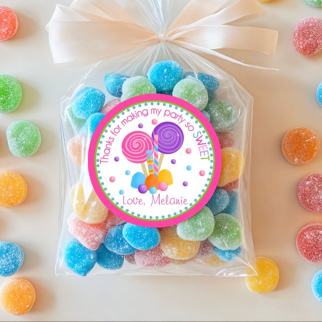 Sticker Rond Pink Lime Green Sweet Shop Anniversaire Favoriser (Créateur téléchargé)