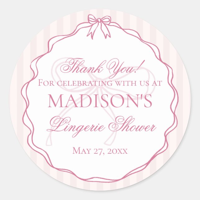 Sticker Rond Pink Lingerie Shower Bachelorette Party Favor (Devant)