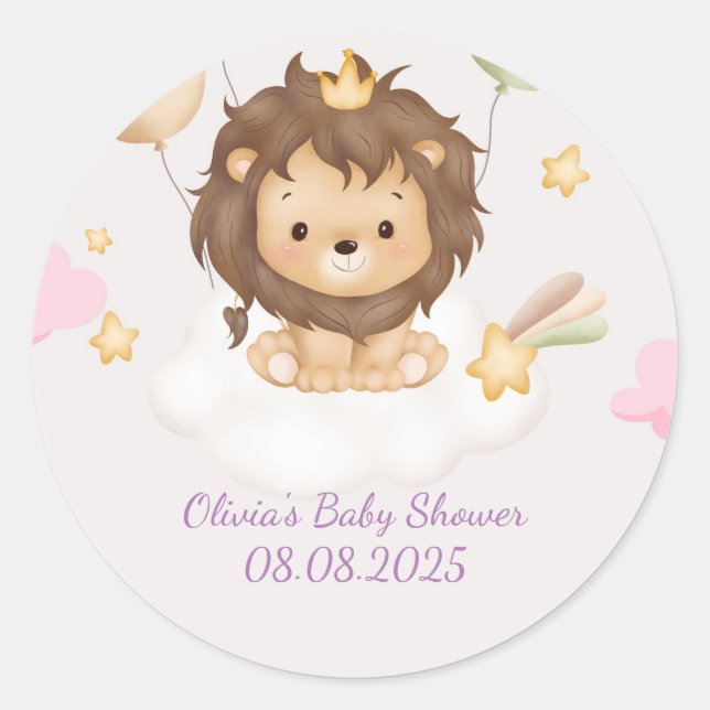 Sticker Rond Pink lion girl baby shower (Devant)