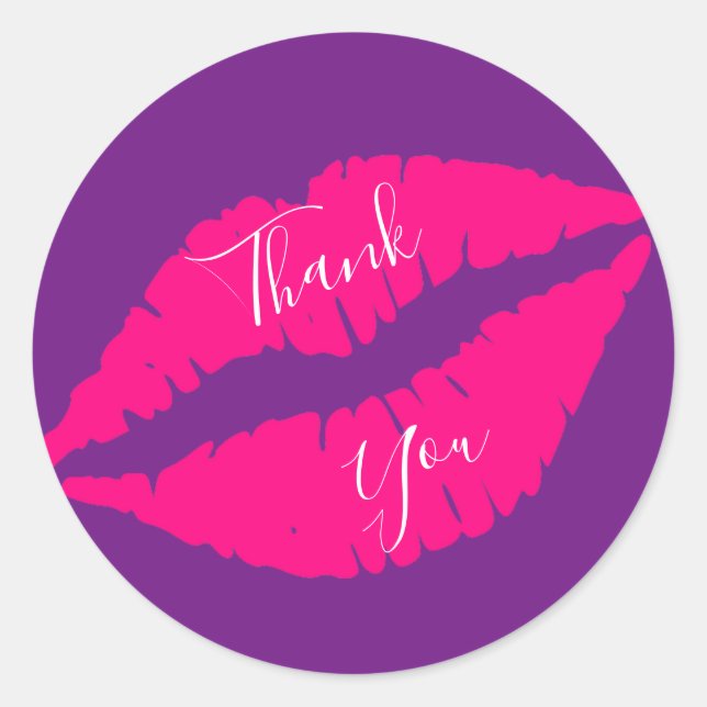 Sticker Rond Pink lipstick baiser pop art Merci (Devant)