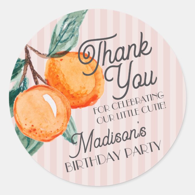 Sticker Rond Pink Little Cutie Citrus Anniversaire Fête Favoris (Devant)