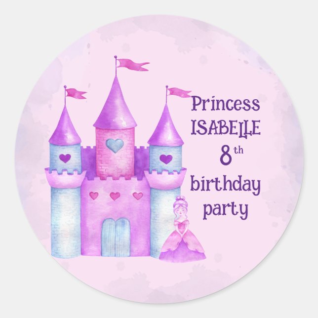 Sticker Rond Pink Magic Fairytale Castle Princess Party (Devant)