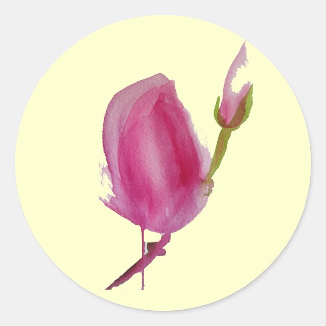 Sticker Rond Pink magnolia watercolour flower art (Devant)