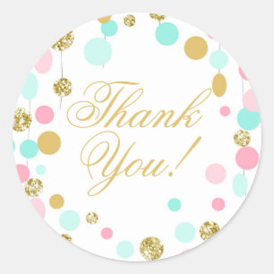 Sticker Rond Pink Mint Gold Favoriser Tags Merci Fille Annivers