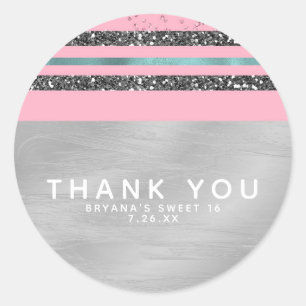 Sticker Rond Pink Mint Green & Silver Parties scintillant Sweet