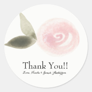 Sticker Rond Pink Modern Watercolor Rose Floral Wedding Favor