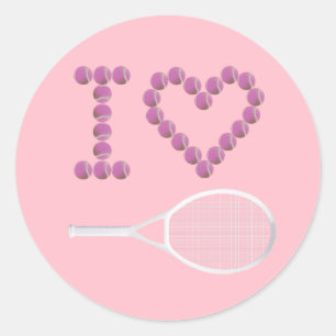 Sticker Rond Pink moderne I Love Tennis