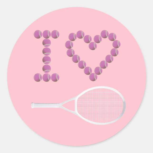 Sticker Rond Pink moderne I Love Tennis (Devant)