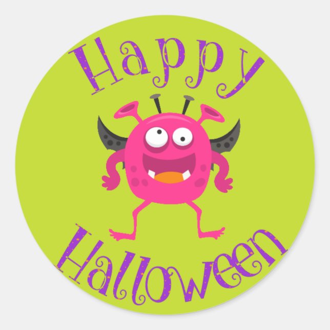 Sticker Rond Pink Monster Amusants Enfants Halloween (Devant)