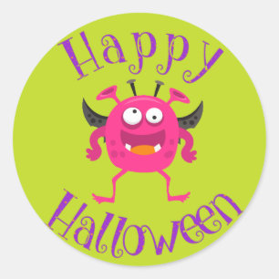 Sticker Rond Pink Monster Amusants Enfants Halloween