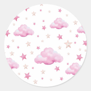 Sticker Rond PInk Motif Star et Cloud