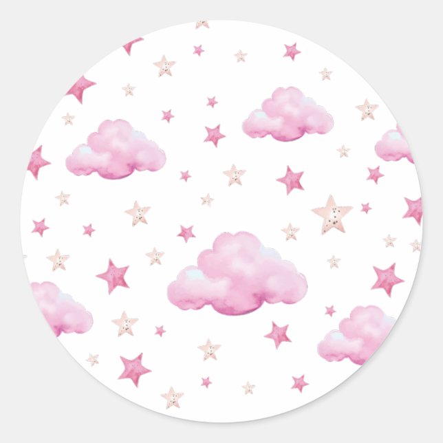 Sticker Rond PInk Motif Star et Cloud (Devant)