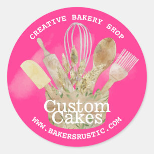 Sticker Rond Pink Neon Pâtisserie pâtisserie chef pâtisserie