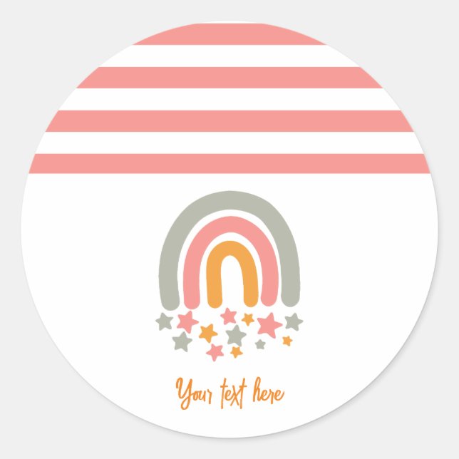 Sticker Rond Pink nom personnalisé rainbow stars bébé (Devant)