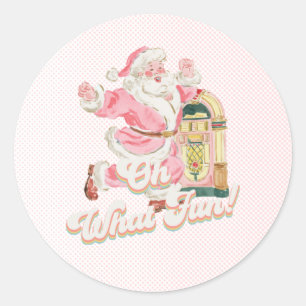 Sticker Rond Pink Oh Quel Amusant Rétro Père Noël Super Anniver