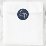 Sticker Rond Pink on Navy Script Monogramme Enveloppe Sceau<br><div class="desc">Fermez vos enveloppes de faire-part de mariage avec un autocollant personnalisé montrant votre monogramme de couple ! Les deux lettres de script s'entrelacent exactement comme vos deux vies.</div>