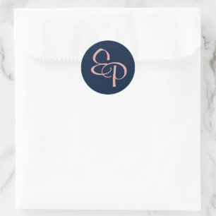 Sticker Rond Pink on Navy Script Monogramme Enveloppe Sceau