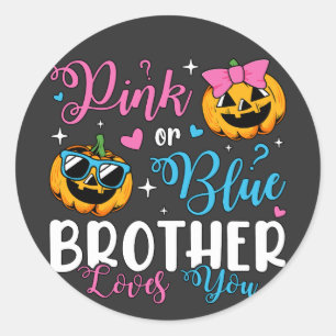 Sticker Rond Pink or Blue Brother Vous Aime Citrouille Baby
