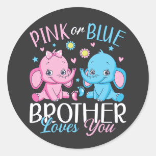 Sticker Rond Pink or Blue Brother Vous Aime Elephant Baby