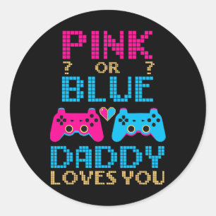 Sticker Rond Pink or Blue Genre Révéler Vidéo Jeu Papa Gamer Da