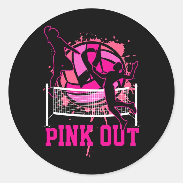Sticker Rond Pink Out Bump Set Spike Volleyball Cancer du sein  (Devant)
